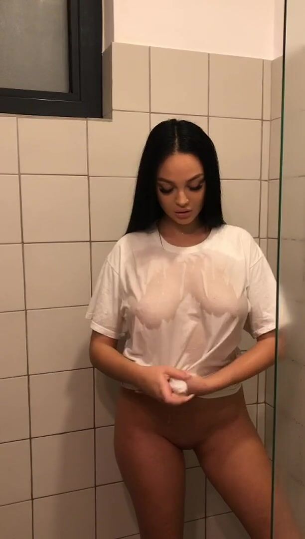 1st post: Wet white T-shirt in Shower!